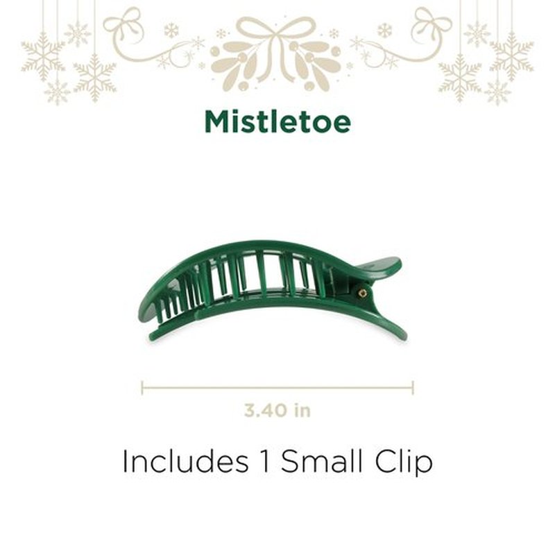 TELETIES - Small Flat Round Hair Clip - Holiday Collection - Hair Claw Clips for Women - Strong Grip, Bendable Teeth, Curved Design - For All Hair Types and Textures - Mistletoe
