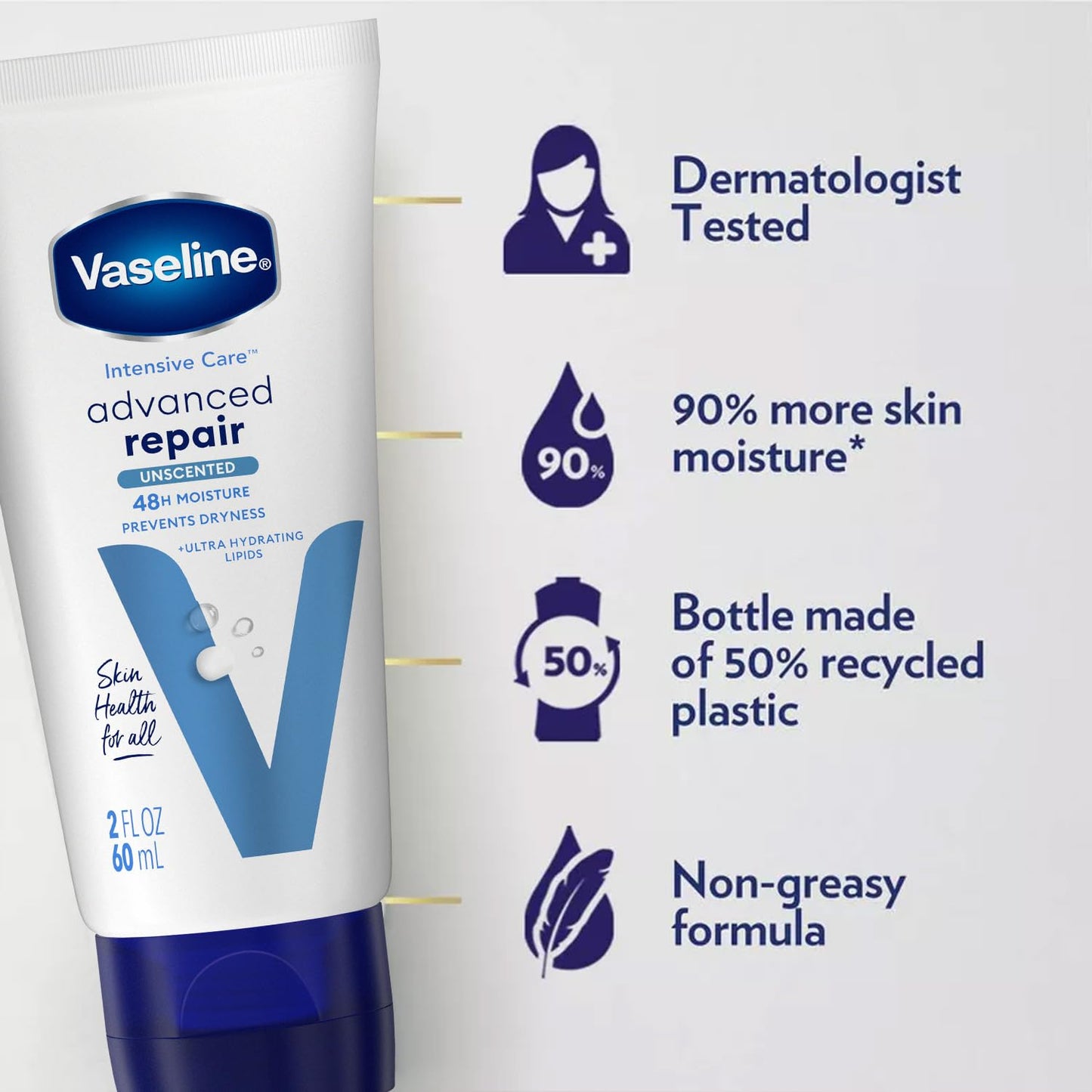 Vaseline Intensive Care Lotion Bundle – Advanced Repair Unscented Formula and Nourishing Moisture Hand and Body for Extremely Dry Skin, 2 OZ Ea (2 Piece Set)