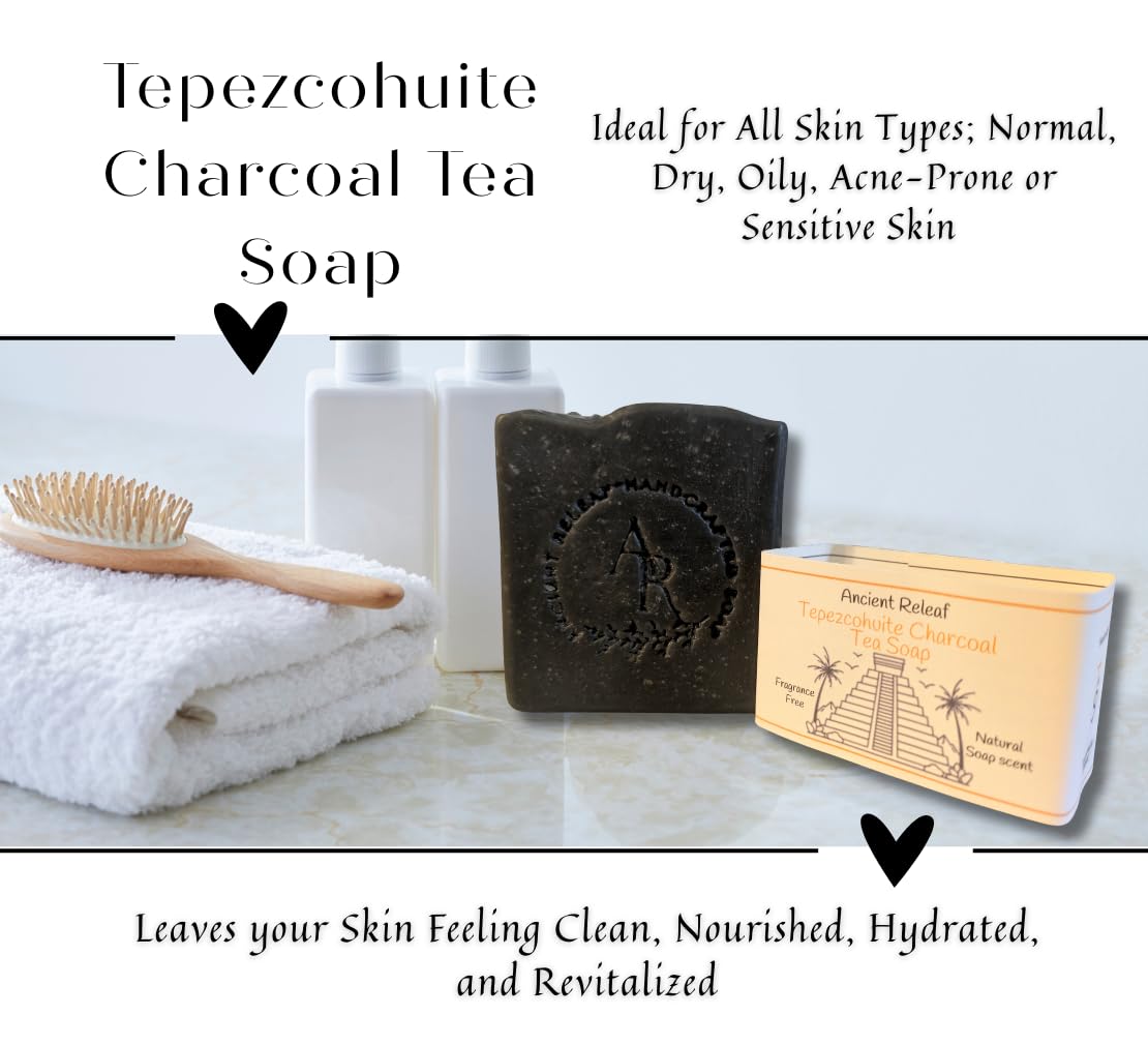 Ancient Releaf Tepezcohuite Charcoal Tea Soap, with tallow, Nourishing, Soothing, Cleansing, 5oz. bar