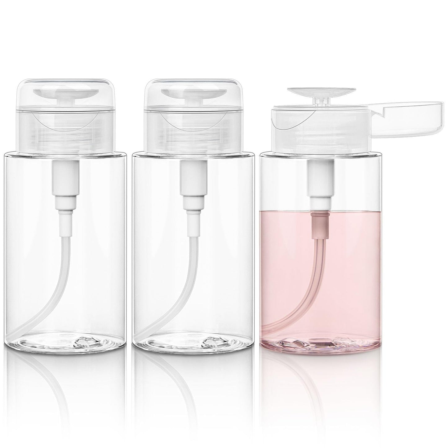3 Pack Push Down Pump Bottle Dispenser for Makeup Remover, Facial Toner, Micellar Water, Alcohol, Nail Polish Remover Empty Push Top Bottles Containers 6.7oz/200ML