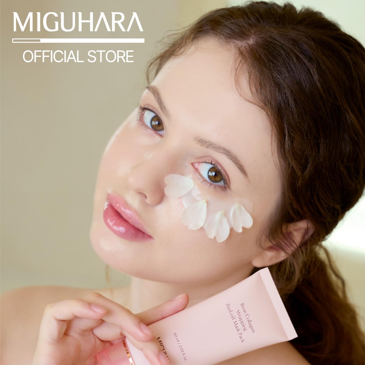 MIGUHARA Collagen Rose Wrapping Peel Off Mask | Pore Minimizer & Glass Skin Glow | Vegan Korean Face Mask with French Rosa Centifolia Flower Extract, Firming & Dullness Care, 2.02 fl.oz