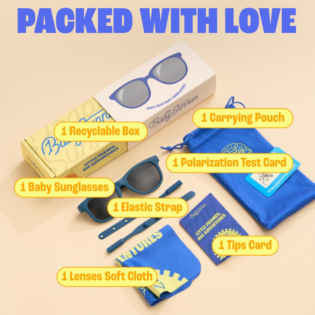 BABY SUNNIES Polarized Baby Sunglasses with Strap - Unbreakable Flexible Infant Sunglasses for Toddlers & Newborns 0-24 Months - Navy Blue - Baby Beach Essentials - Infant Travel Essentials