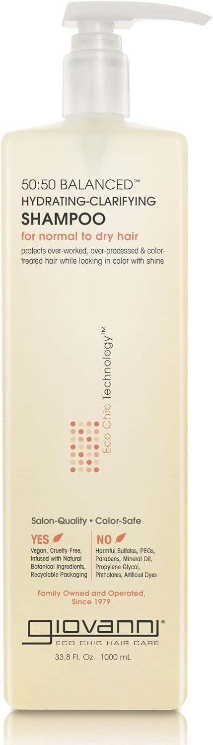 Giovanni 50:50 Balanced Hydrating Shampoo 33.8 oz - Sulfate & Paraben Free for Stressed Hair