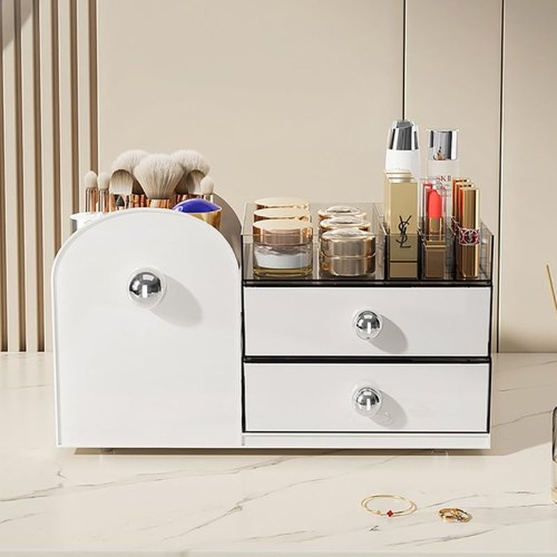 Makeup Organizer with Drawers,High-Capacity Skincare organizers,Makeup Brushes Holder,Make up organizers for Vanity,Cosmetic Display Cases,Bathroom Countertop Organizer(White)