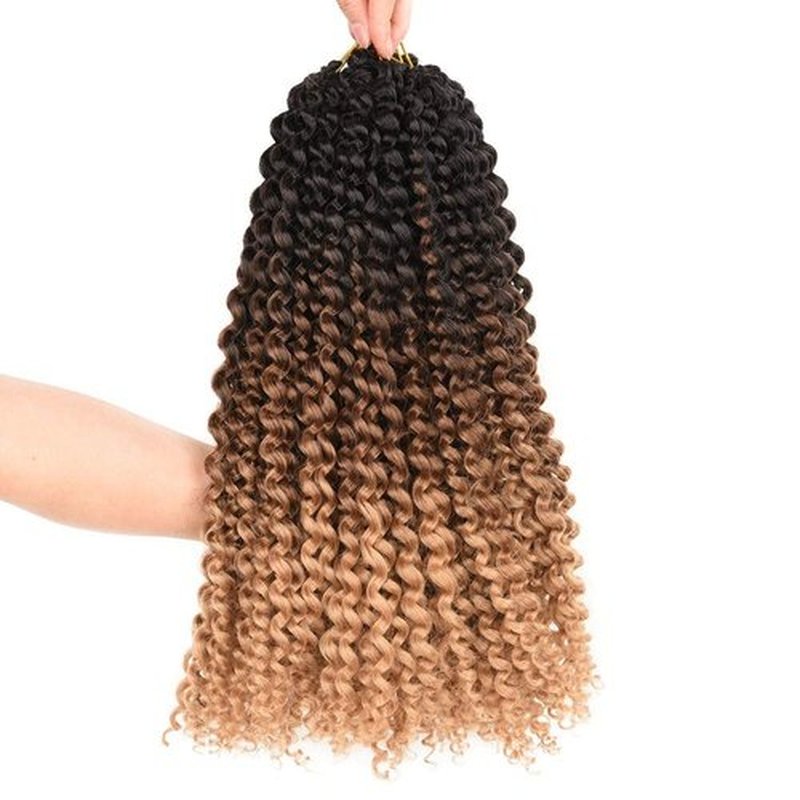 Passion Twist Water Wave Crochet Hair For Black Women Ombre Water Wave Braiding Hair Long Bohemian Curly Crochet Braids Synthetic Hair Extensions 6 Packs (14inch, Black-dark brown-light brown)