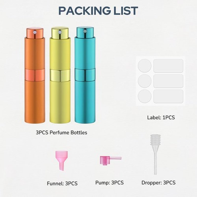 Fusupak 8ml Perfume Atomizer, Travel Cologne Spray Bottle, Refillable Portable Sprayer (Orange, Yellow, Cyan)