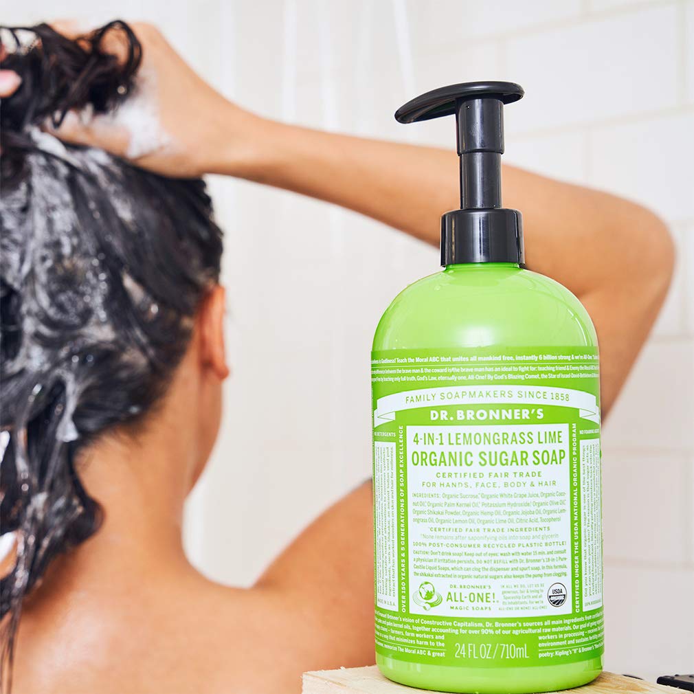 Dr. Bronner's Organic Sugar Soap (Baby Unscented, 24 Ounce) - Made with Regenerative Certified Organic Oils, Sugar & Shikakai Powder, 4-in-1 Use: Hands, Body, Face and Hair- Liquid Soap, Nourishes
