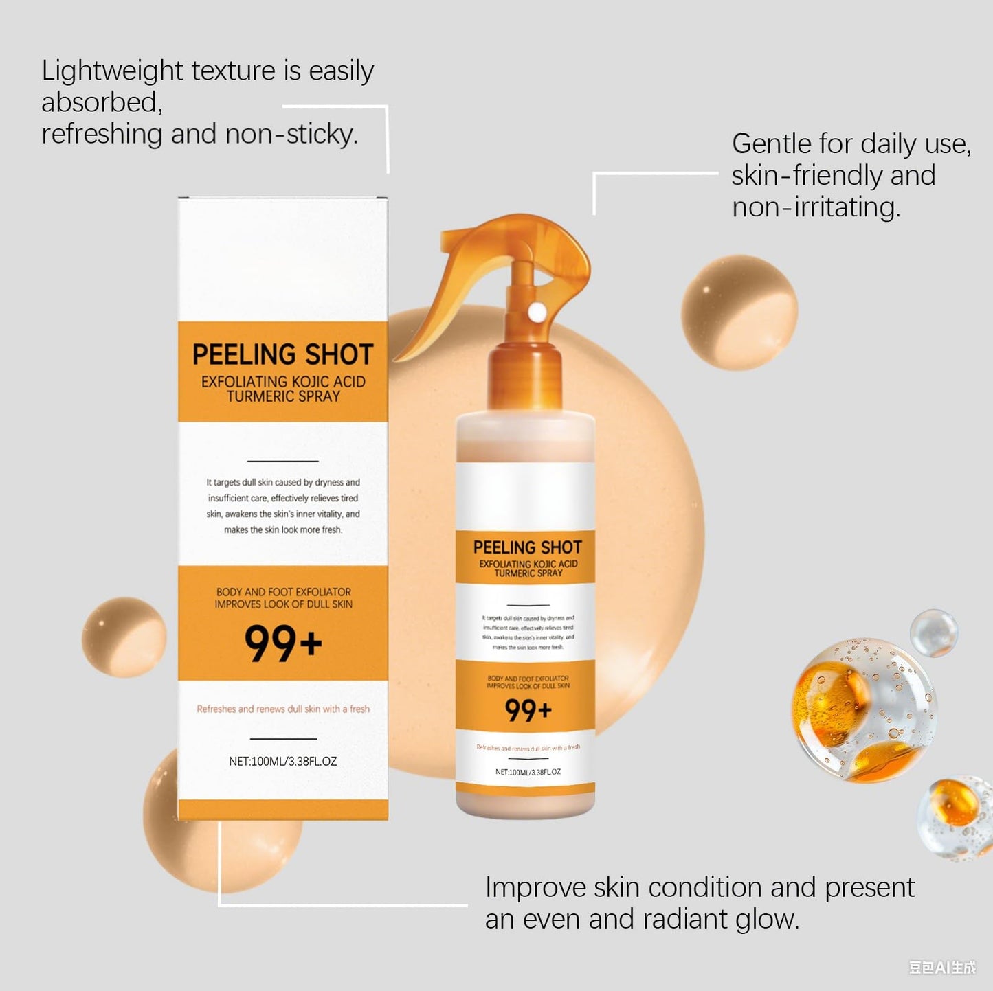 CHHQLZS Gentle Exfoliating Spray with Kojic Acid & Turmeric | For All Skin Types | 200ml