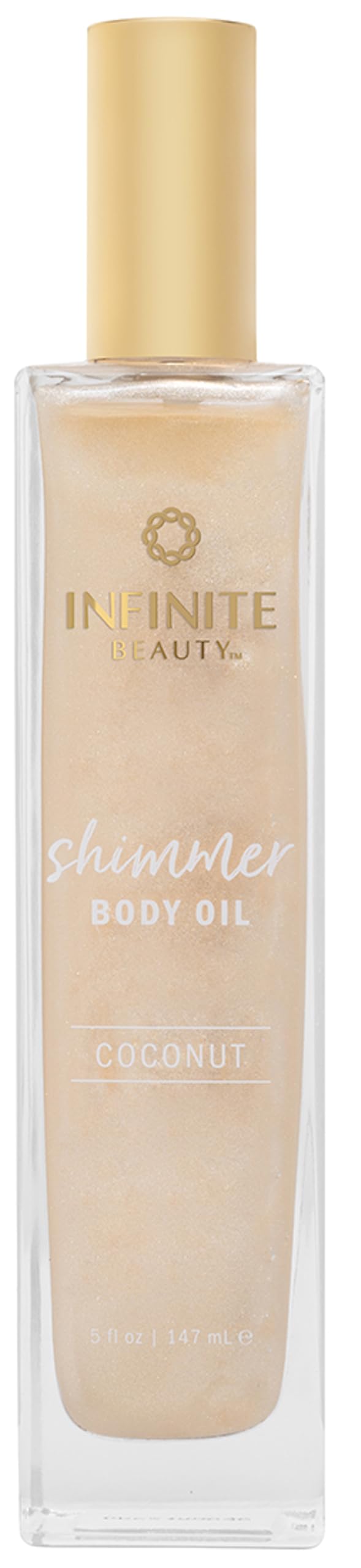 Infinite Beauty Shimmer Body Oil – 5 Fl Oz | Coconut & Gold Glitter for Radiant Skin | Hydrating & Illuminating | Perfect After Bath | Adds a Luxurious Glow | Highlights Your Natural Beauty