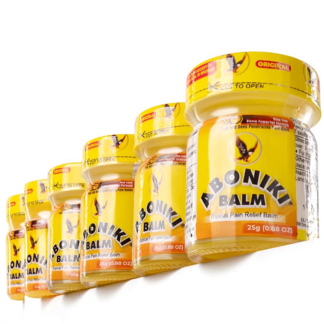 Aboniki Balm (6 Plastic Jars) – Powerful Topical Pain Relief Balm for Sore Muscles and Joints | Anti Inflammatory Analgesic Rub with Cooling Menthol for Back, Knee, Neck, Shoulder, Wrist & Body Ache