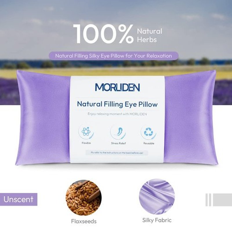 Eye Pillows for Relaxation, Yoga Eye Pillow for Meditation, Microwavable Weighted Eye Pillow for Yoga, Moist Heat & Cold Eye Compress No Scent (Light Purple) - 2 Pack