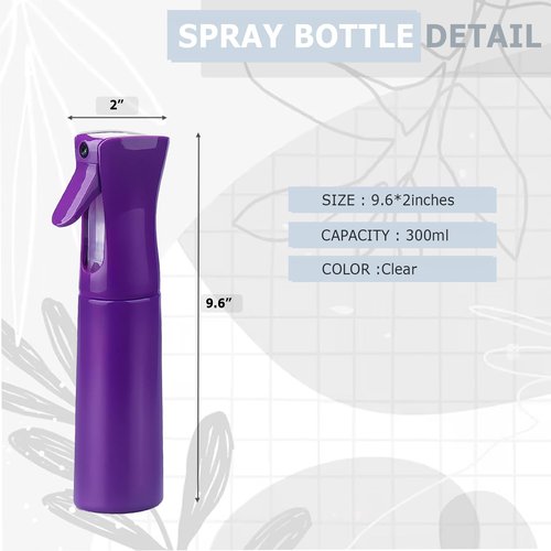 VIGOR PATH Continuous Spray Bottle with Ultra Fine Mist - Versatile Water Sprayer for Hair, Home Cleaning, Salons, Plants, Aromatherapy, and More - Empty Hair Spray Bottle - 300ml/10.1oz (Dark Purple)