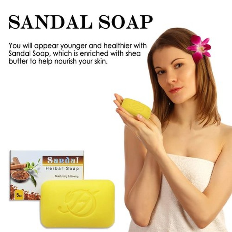 HERBOGANIC Sandal Herbal Soap | Pack of 3 of 5oz soap Bar | Natural Bar Soap for Face and Body | Hydrating and Nourishing | Suitable for Men and Women