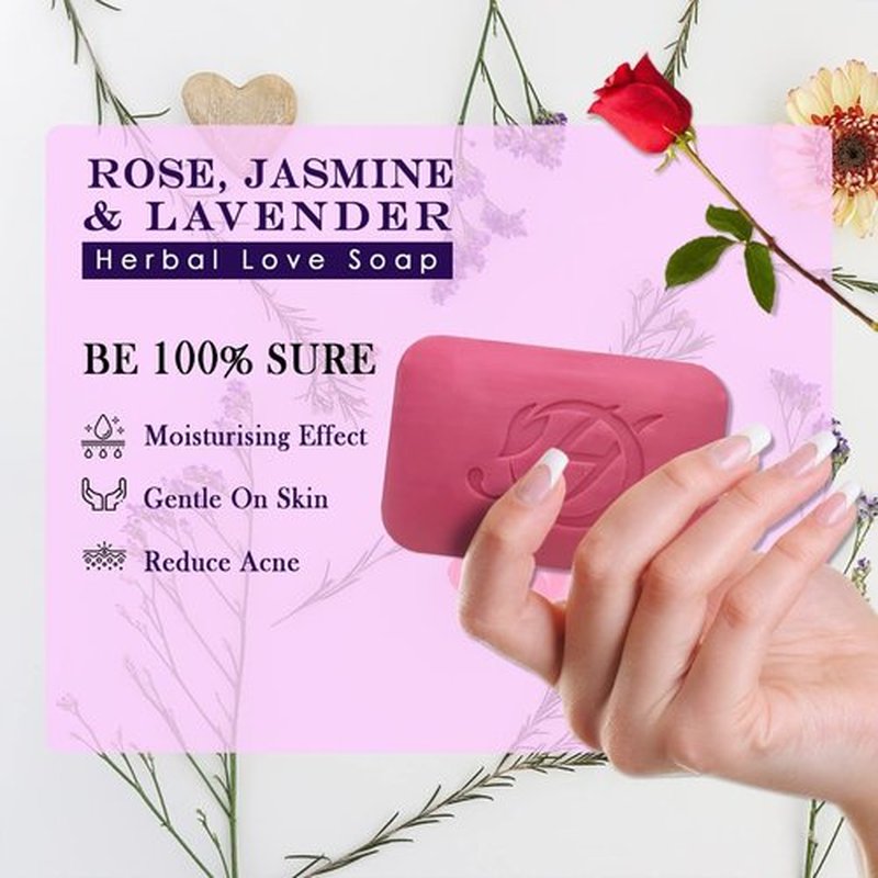 HERBOGANIC Rose Jasmine and Lavender Herbal Soap | Pack of 3 of 5oz soap Bar | Natural Bar Soap for Face and Body | Hydrating and Nourishing | Suitable for Men and Women