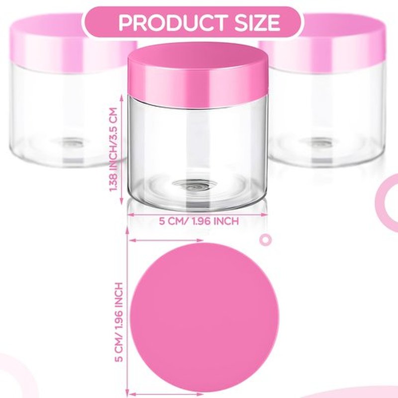 6 Pack Clear Container with Lids Small Plastic Pot Jars Wide Mouth Round Leak Proof Plastic Container Jars with Lid for Travel Storage, Eye Shadow, Nails, Paint, Jewelry (2 oz, Pink)