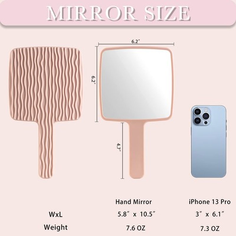 Jasefa Hand Mirror, Handheld Mirror with Handle for Makeup, Portable Cute Hand held Mirror for Shaving, Travel Men & Women(Pink)