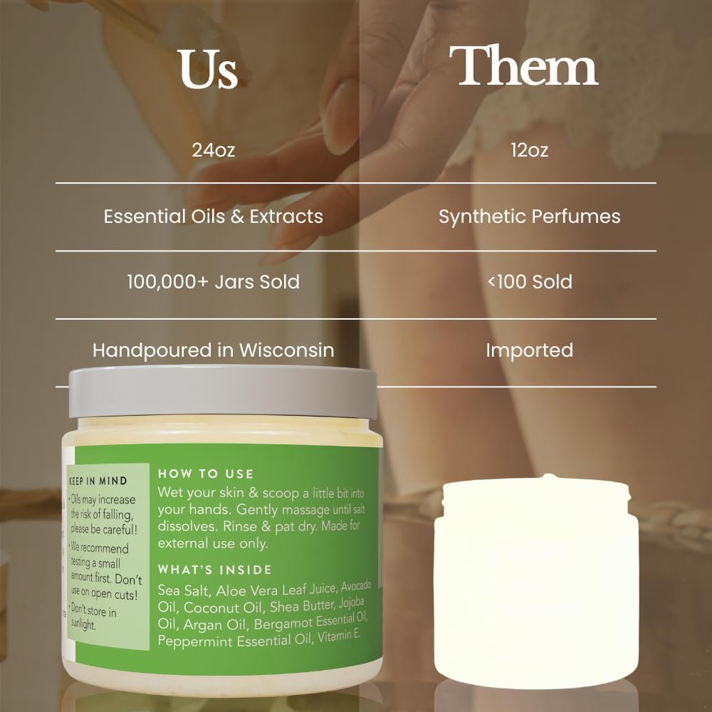 Bare Botanics 24oz Vanilla Hazelnut Coffee Sea Salt Body Scrub | Non-toxic, Vegan & Cruelty-free | Made in Madison, WI | Full Body Exfoliator & Hydrating Moisturizer with a Cute Wooden Spoon