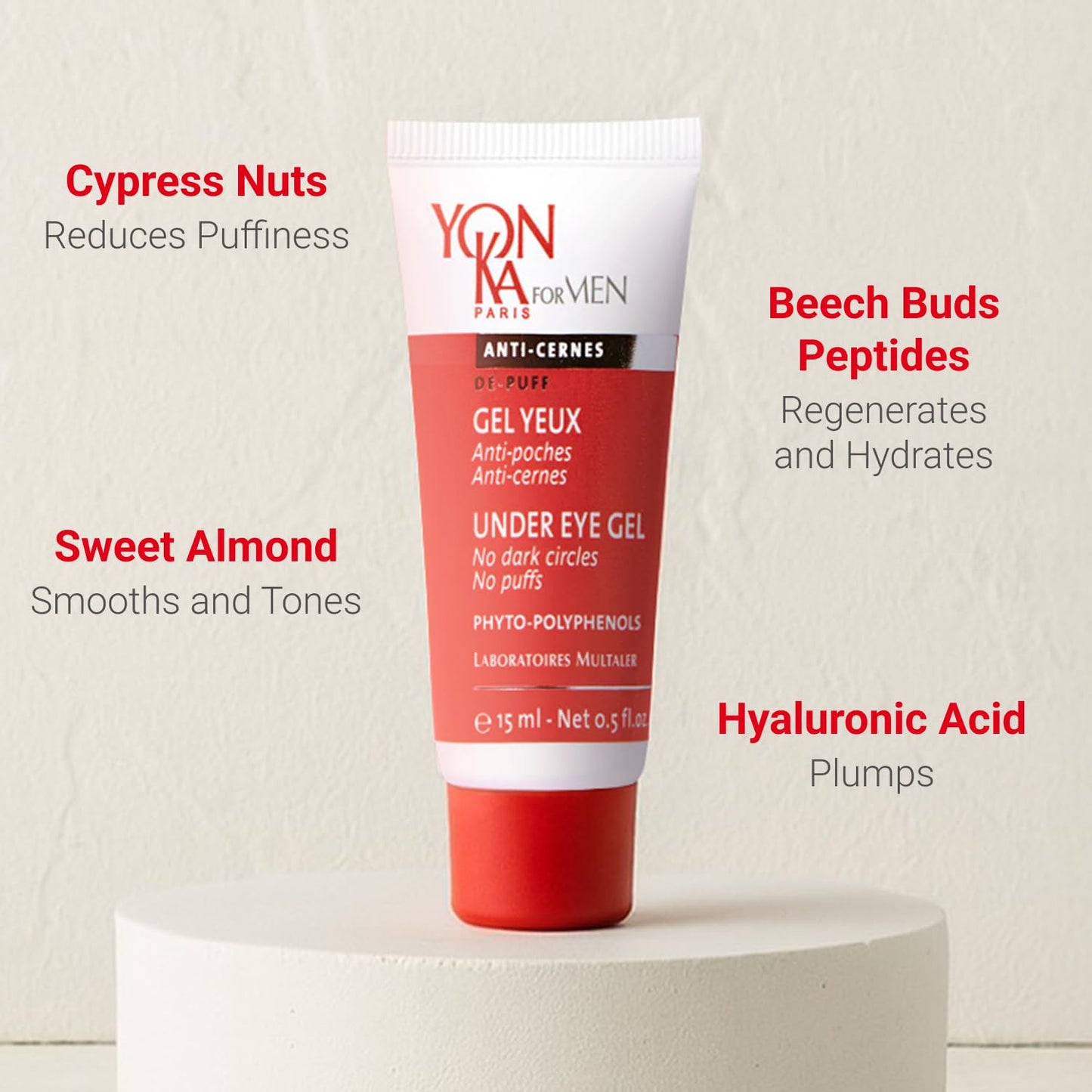 Yon-Ka Men's Eye Gel | for Puffiness & Dark Circles | Repairing Formula with Arnica | Beech Bud & Mimosa Extracts | Soothes Fine Lines | Quick-Absorbing | 0.5 fl oz