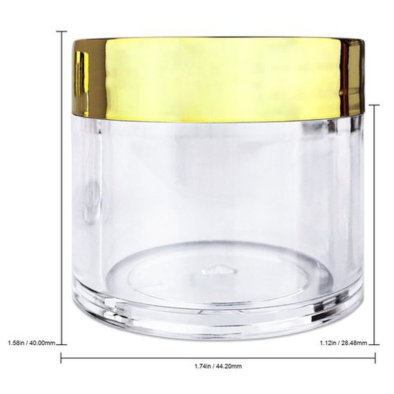 Beauticom 30g/30ml (1 fl. oz.) Double Wall Clear Plastic Leak Proof Jars with Flat Top Lids for Creams, Lotions, Make Up, Powders, Glitters, and more... (Color: Metallic Gold, Pieces: 24)