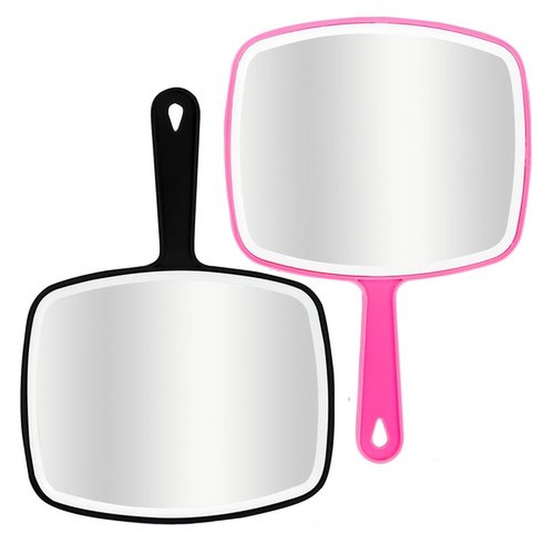 DVHOK 2Pcs Handheld Mirror, Portable Hand Mirror with Hanging Hole in Handle, Black&Pink 7.4" W x 10.4" L