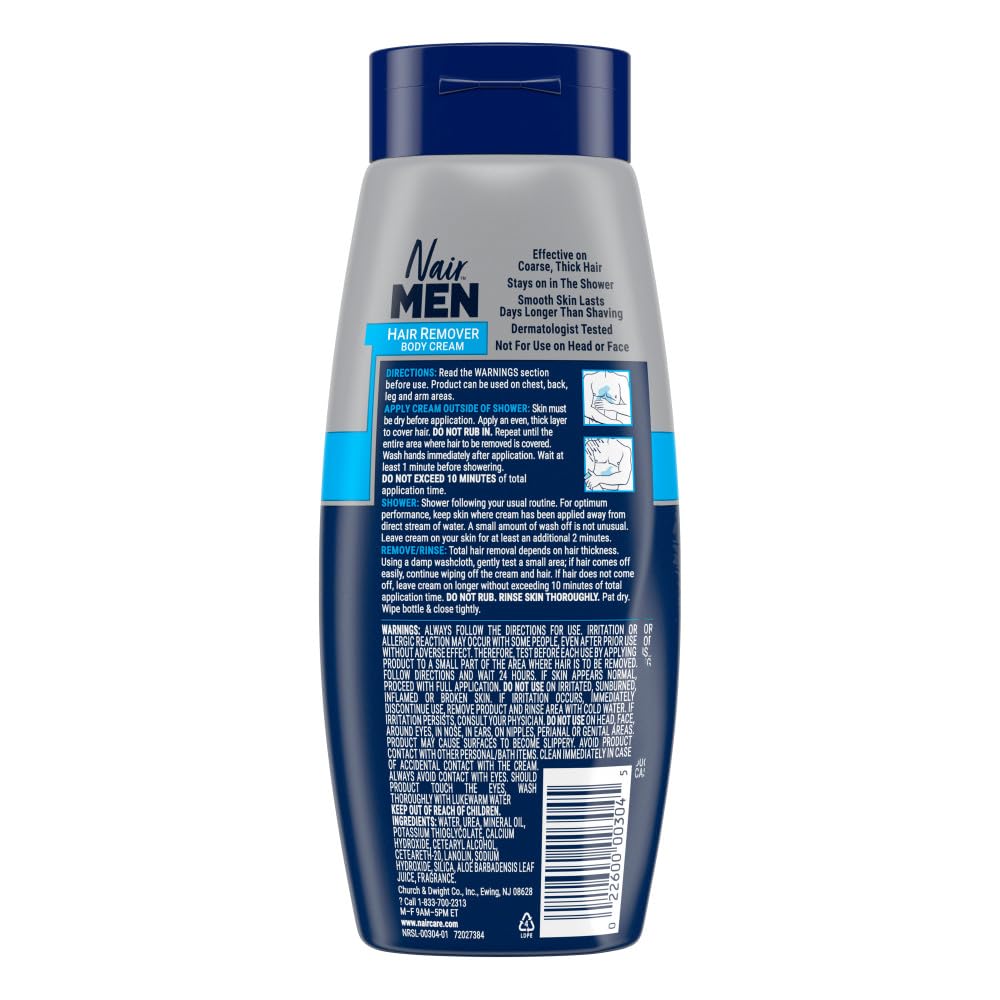 Nair Men Body Cream Hair Remover, Body Hair Removal Cream, 12 oz