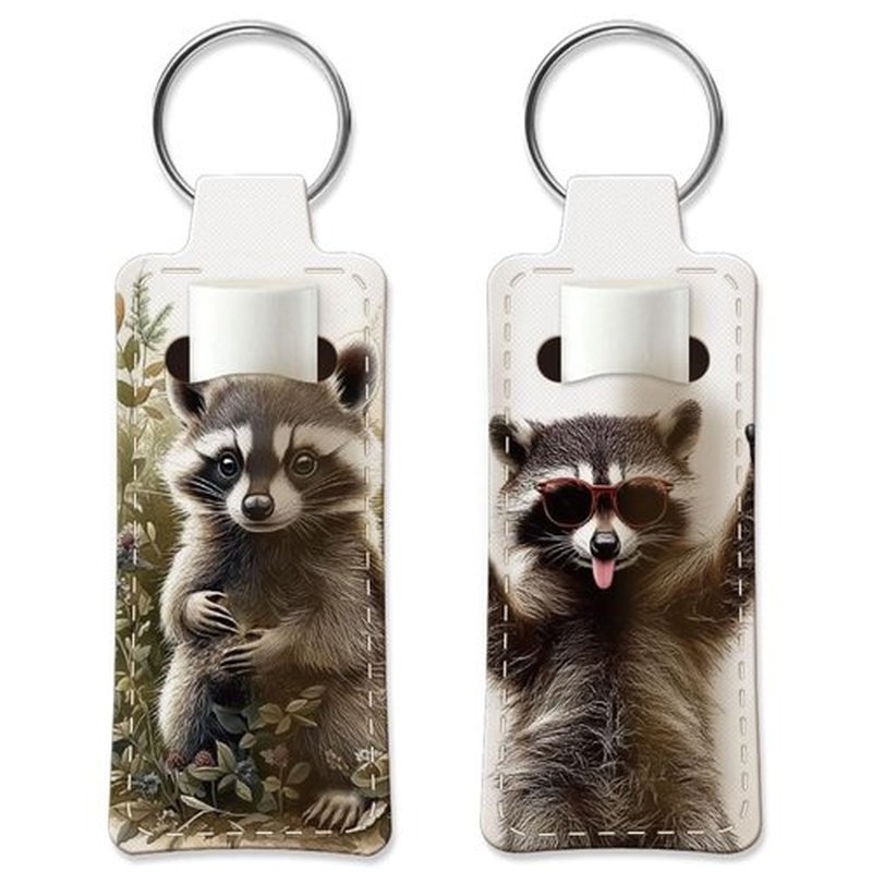 OLYCRAFT 2Pcs Raccoon Chapstick Holder Keychain 3.8x1.5 Inch Elastic Diving Fabric Lipstick Lipstick Keychains Elastic Diving Fabric Portable Lipstick Sleeve Travel Key Ring Holder for Lipstick