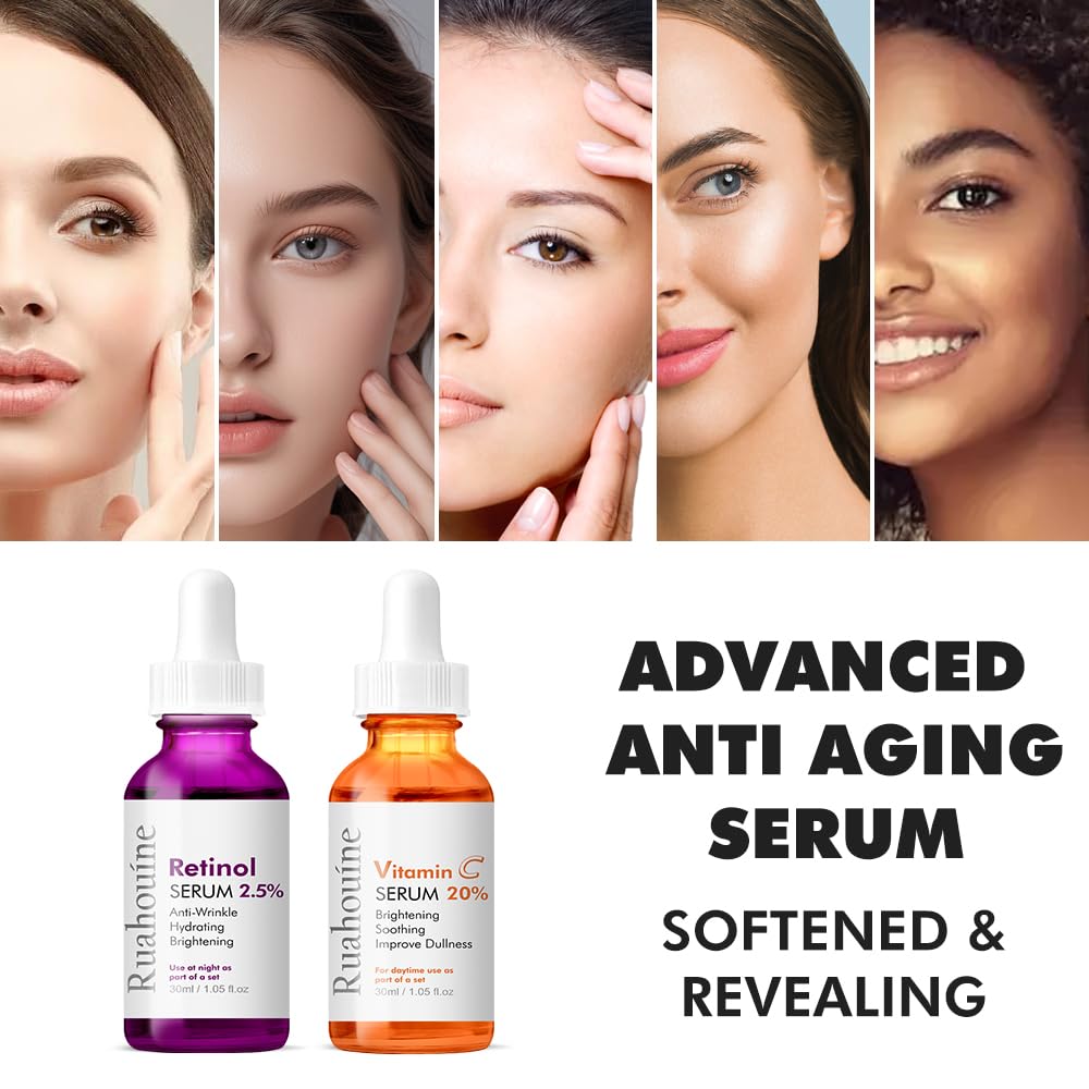 2 Pack Facial Serum, Day-Night Anti Aging Vitamin C Serum Retinol Serum For Face with Retinol & Amino Acids - Boost Skin Collagen,Hydrate & Plump Skin Facial Serum, Skin Care Set