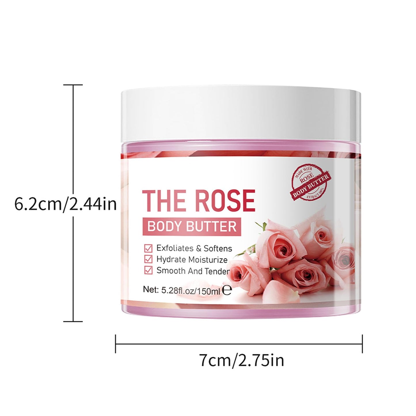 Grospe Rose Body Butter for Dry Skin,with Natural Rose Oil,Exfoliates & Softens,Hydrate Moisturize Smooth And Tender - 5.28 FL OZ