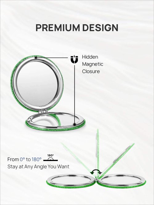OMIRO 1X/10X(300R) Magnifying Compact Mirror with PU Leather, Ultra-Portable for Purses and Travel, Round Green