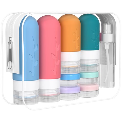 DEPOZA 16 Pack Travel Bottles Set - TSA Approved Leak Proof Silicone Squeezable Containers for Toiletries, Conditioner, Shampoo, Lotion & Body Wash Accessories (16 pcs/G3 Pack)