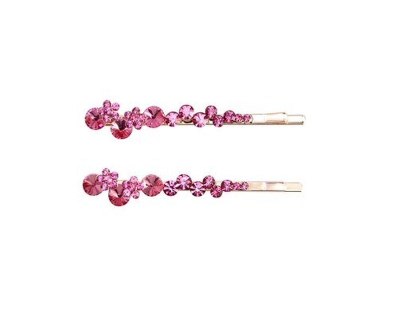 Faship A Pair Of Pink Premium Rhinestone Crystal Floral Hair Clips Pins 2 Pcs