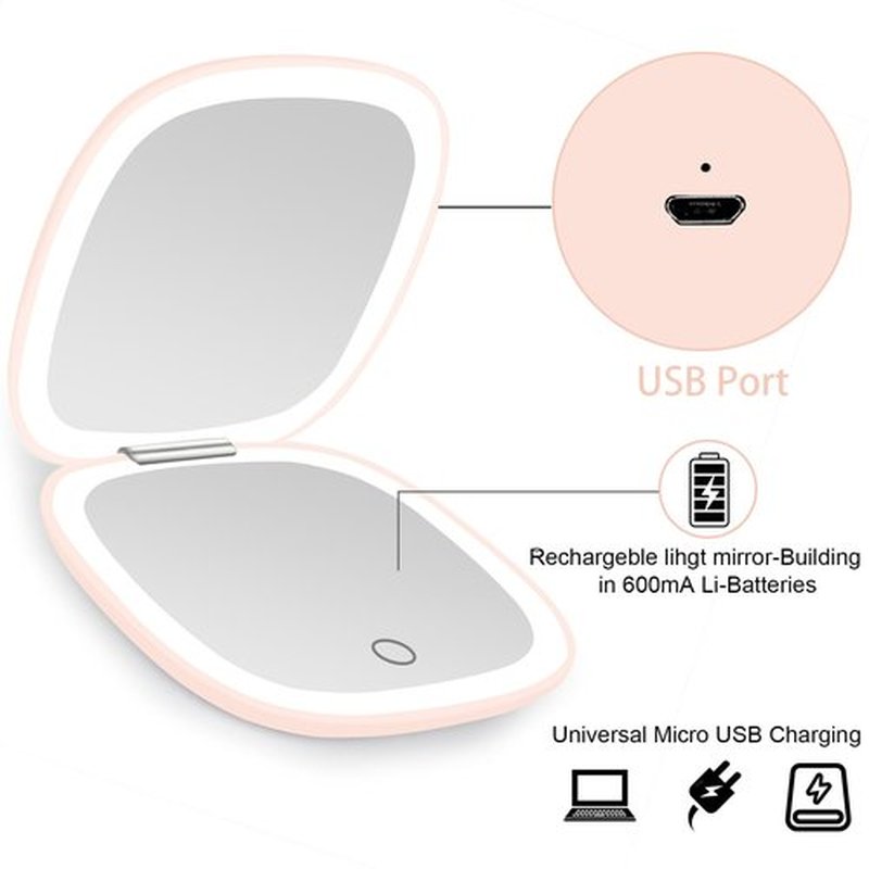 deweisn Compact Mirror, Lighted Travel Makeup Mirror with 1X/10X Magnifying Double Sided Dimmable Portable Pocket Mirror for Handbag and Pocket, USB Charging(Pink)