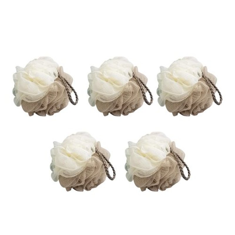 5Pack Loofah Sponge, Qewro Dual-Sided Loofah on a Stick Exfoliating Body with Long Handle, Body Scrubber for Back use in Shower with Loufas or Lufa for Men Women (5Pack Brown and White)