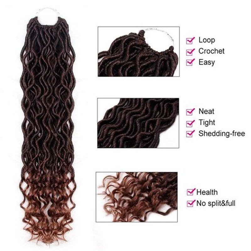 6 Packs Goddess Locs Crochet Hair Wavy Curly Faux Locs Crochet Braids Synthetic Hair Extensions Dreadlocks Crochet Locs Low Temperature Braiding Hair Ombre Crochet Fux Locs (20" (6 Packs), #T30)