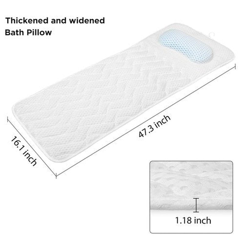 Full Body Bath Pillow with Headrest | Bath Pillows for tub with Mesh Washing Bag-Spa Bathtub Pillow for Head Neck Shoulder and Back Support,5D Air Mesh & Quick Drying (White)