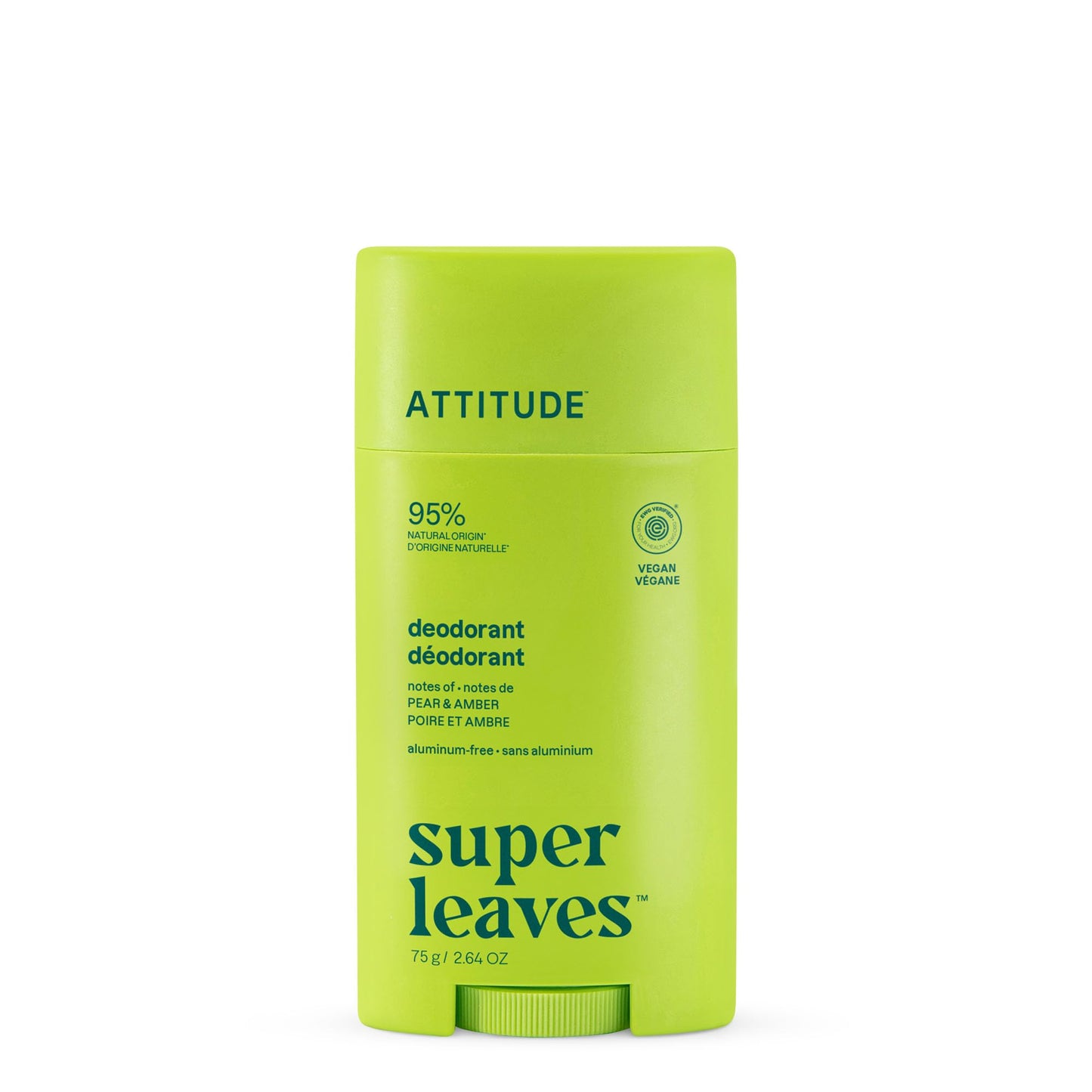 ATTITUDE Aluminum Free Deodorant, Natural Origin Ingredients, EWG Verified, Odor Control With Baking Soda, Twist & Glide, Dermatologically Tested, Vegan, Pear & Amber, 2.64 Oz