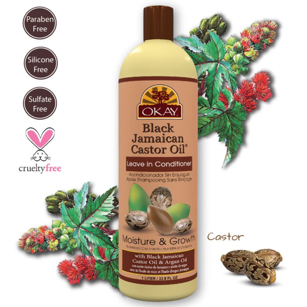 OKAY Black Jamaican Castor Oil Leave In Conditioner - Hair Moisturizer for Women and Men, Natural Hair Product Curly Grease for Smooth, Moisturized Feel - 33.8 oz (Pack of 1)