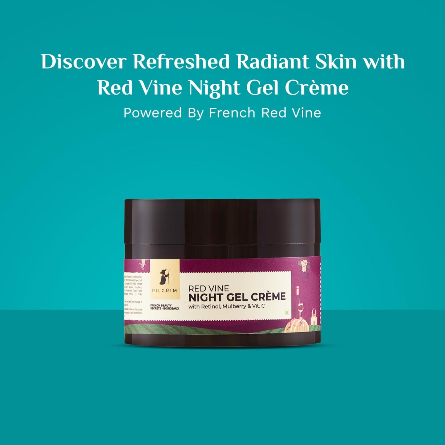 Pilgrim French Red Vine & Retinol Night Gel Cream, Night Moisturizer for Face, Helps Improve Texture & Radiance, Lightweight Overnight Skincare, Youthful Glow, 1.76 Oz (50g)