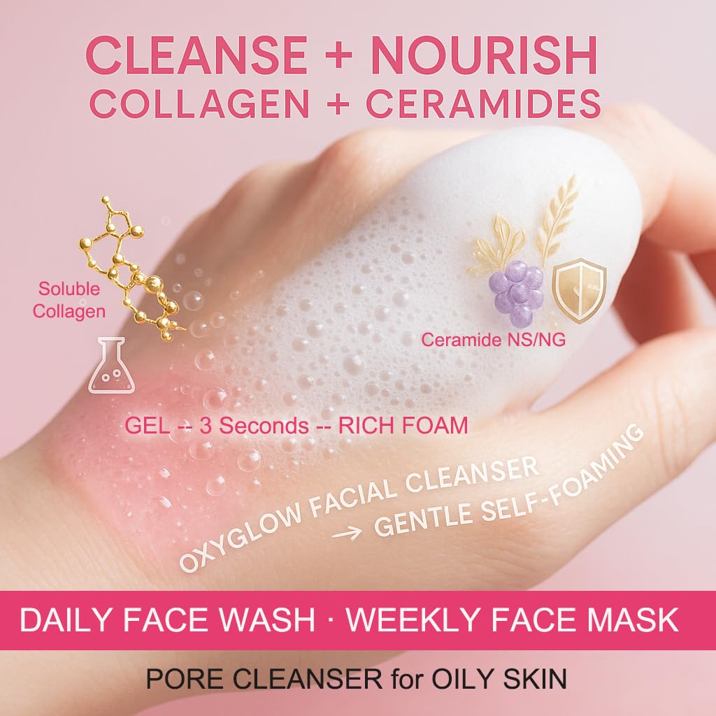 GONIM Face Wash Bubble Facial Cleanser with 3s Self-Foaming, Daily Face Wash for Makeup Remover, Collagen + Ceramides + Niacinamide, Weekly Face Mask for Oily Skin Deep Cleansing Skin Care 50g/1.76oz