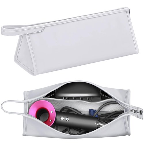 BAGCRAZY Leather Travel Case Travel Case Compatible with Dyson Airwrap Styler, Portable Waterproof Dyson Airwrap Travel Case, Airwrap Organizer Bag for Shark FlexStyle Attachments Storage, White