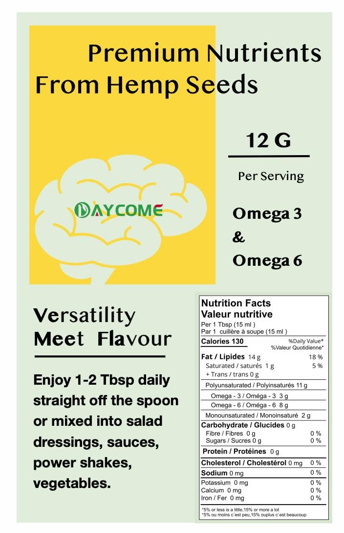 SUNYEAH Cold Pressed Hemp Seed Oil, 500 ml, Canadian, High in Omega 3 & 6, Keto Friendly
