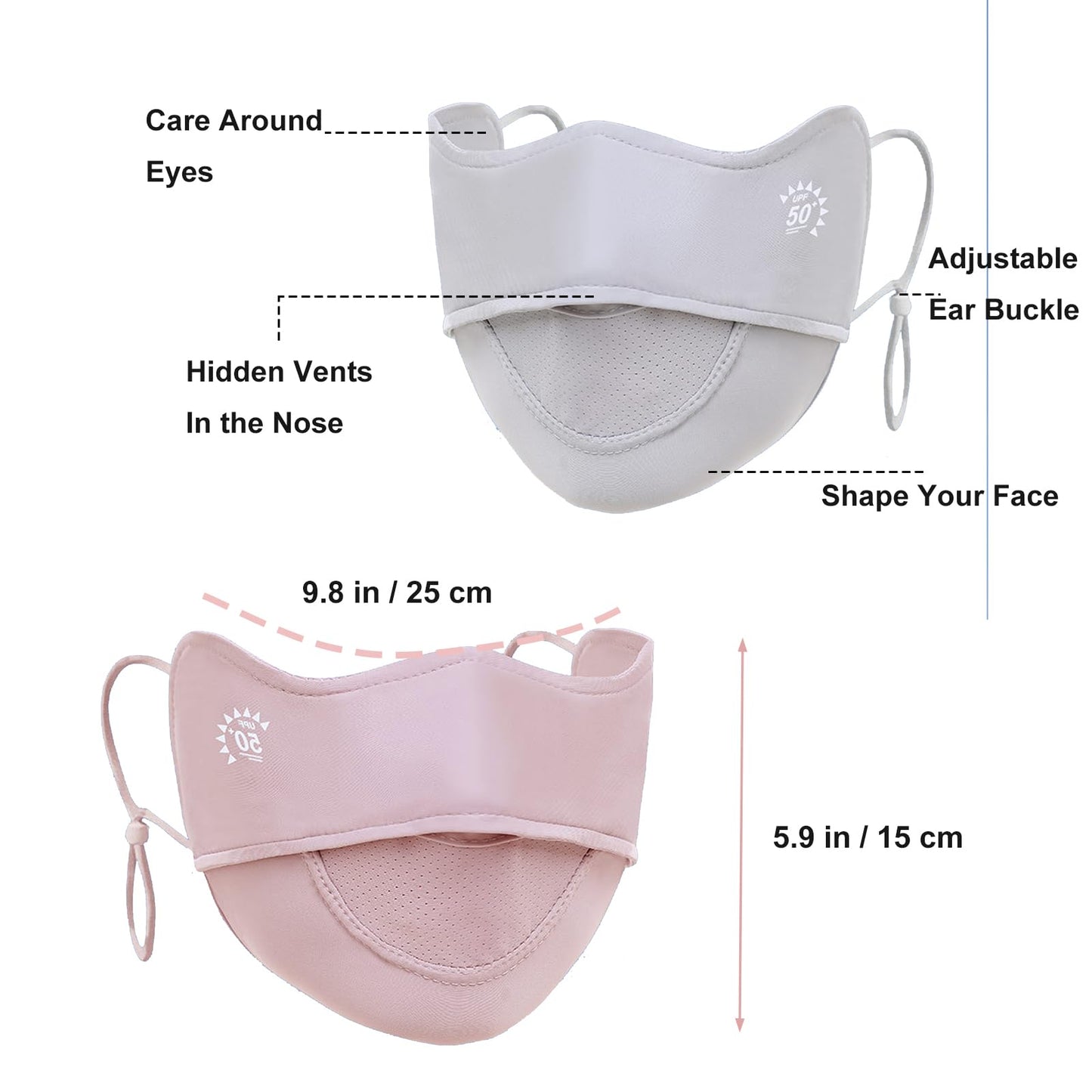 YUANST 2Pcs UV Face Mask, Sun Masks for Women, Cooling Breathable Face Cover for Outdoor Sports, Washable Reusable (Pink+Gray)