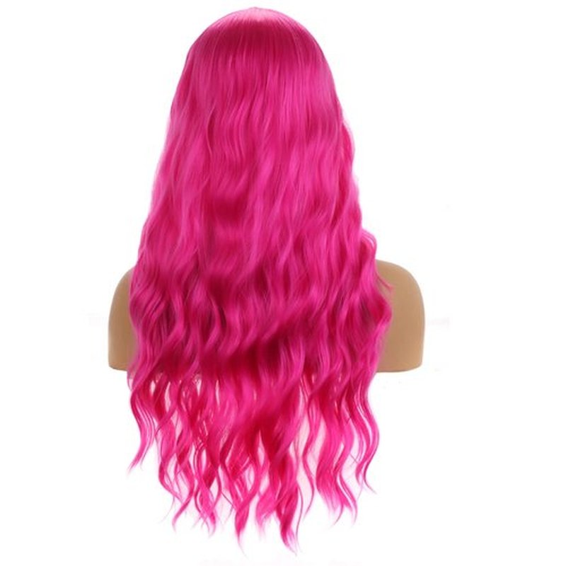 BERON Hot Pink Wig Long Curly Wig Hot Pink Wigs Long Wavy Wig Rose Pink Wigs for Women Synthetic Wig for Daily Party