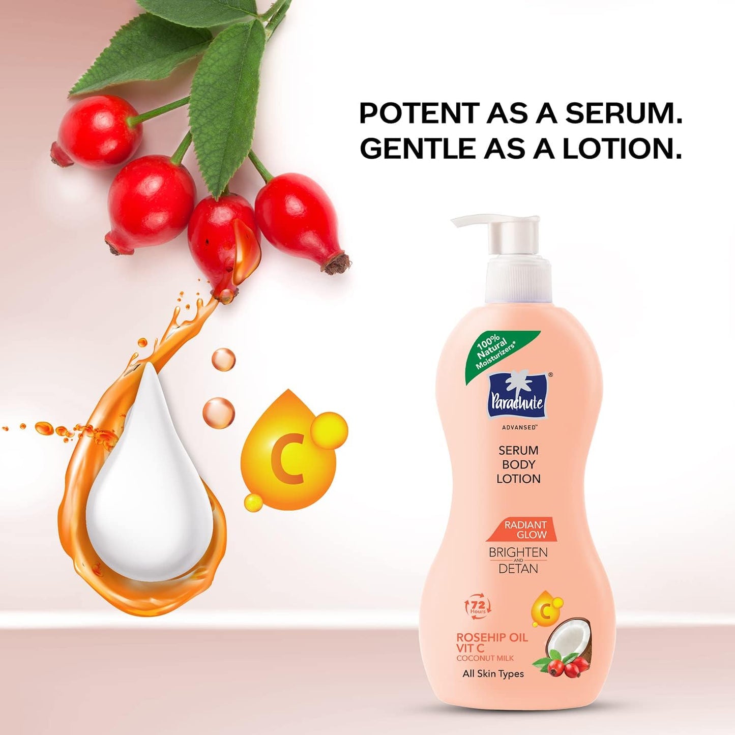 Parachute Advansed Radiant Glow Body Lotion with Coconut Milk, Vitamin-C, Rosehip Oil, Niacinamide, 100% Natural Moisturizers, for All Skin Types, 13.5 fl oz, Pack of 2