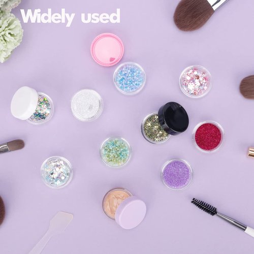 3 Gram Sample Containers with Lids, 25 Count Clear Sample Jars, Empty Lip Balm Containers, Mini Cosmetic Containers with Lids, Makeup Travel Containers with Labels, Mini Disposable Spatulas
