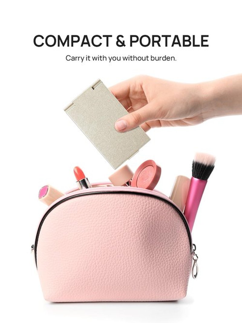 MIRRORNOVA Portable Folding Mirror, Ultra-Slim Durable Makeup Tabletop Mirror for Travel with Aluminum Shell, Gold, Mini Size, 3.3''