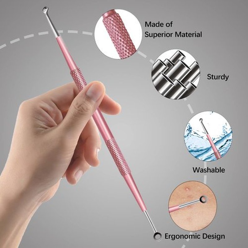 WOAMA Blackhead Remover Tools, Pimple Popper Tool Kit Extraction Acne Tools Blackhead Whitehead Remover Stainless Steel for Nose Face with Pink Bag - 9PCS