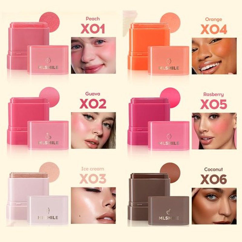 Multi-Purpose Makeup Hydrating Cream Blush Stick, Beauty Solid Moisturizer Stick For Cheek & Eyes & Lips，Waterproof Natural Moisture Smooth Blendable Matte Finish Face Blush Makeup (#02 Guava)
