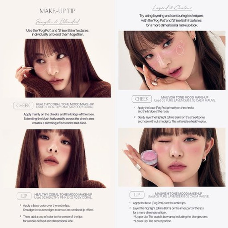 Heart Percent Dote On Mood Custom Lip & Cheek, Matte (Fog Pot) + Glow (Shine Balm) Dual Type Multi-use Blush & Lip Tint [#03. Dear Pink]