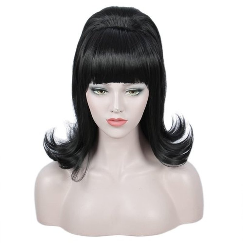 Linfairy Retro Short Black Wig Big Bouffant Beehive Wigs for Women fits 50s 80s Costume